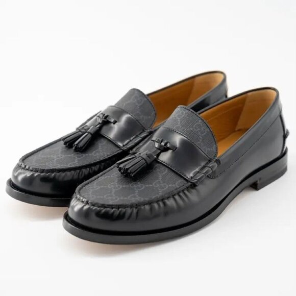 NIB Gucci Millennial Ribot black leather tassel loafers- G 12.5/ US 13 - Picture 1 of 7